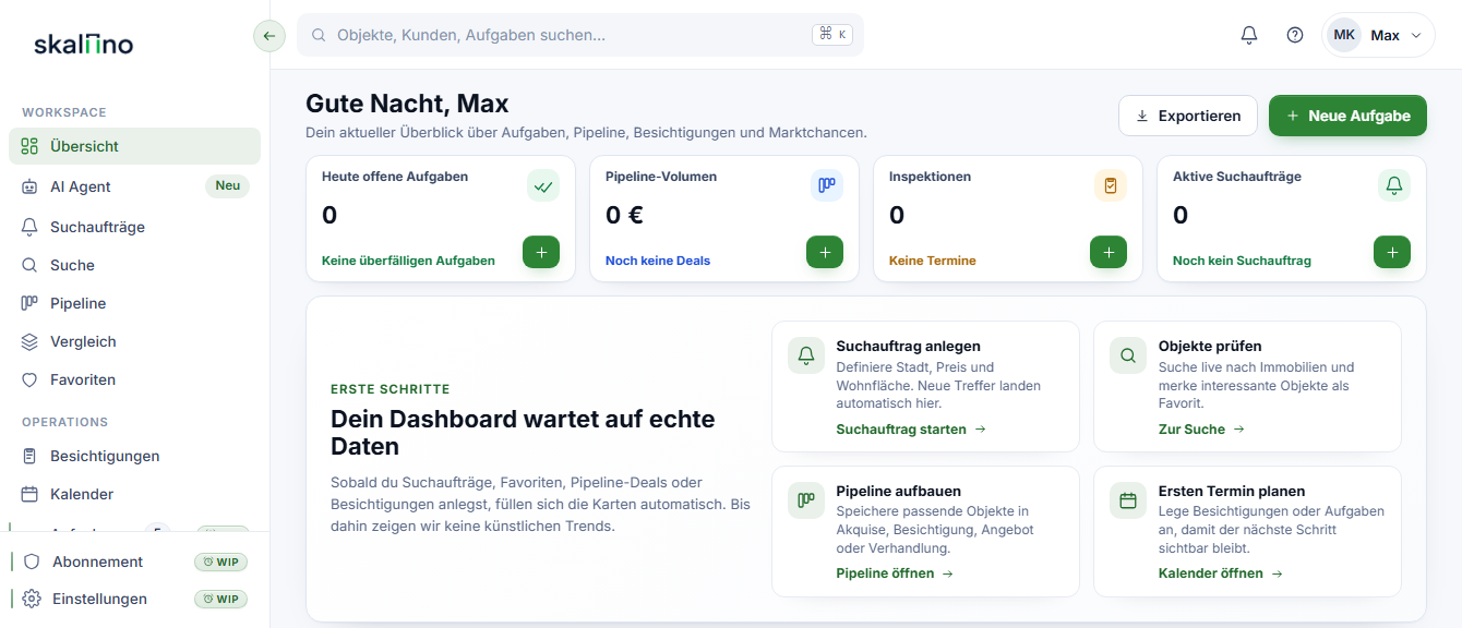 Echter Skaliino Dashboard-Screenshot